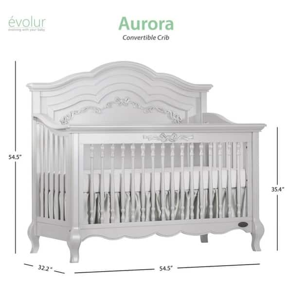 dimension image slide 0 of 2, Evolur Aurora 5 in 1 Convertible Crib - Grey