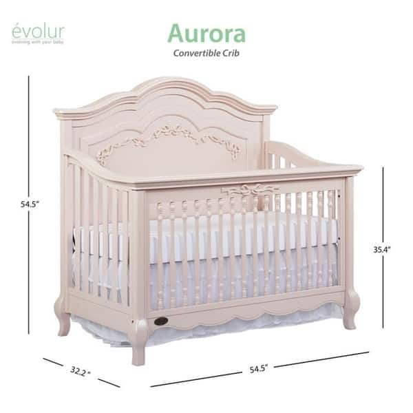 dimension image slide 1 of 2, Evolur Aurora 5 in 1 Convertible Crib - Pink