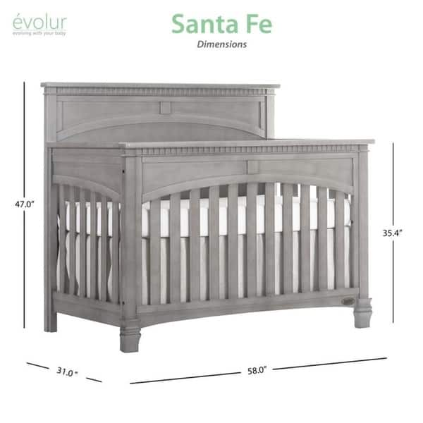 dimension image slide 0 of 2, Evolur Santa Fe Storm Grey 5-in-1 Convertible Crib