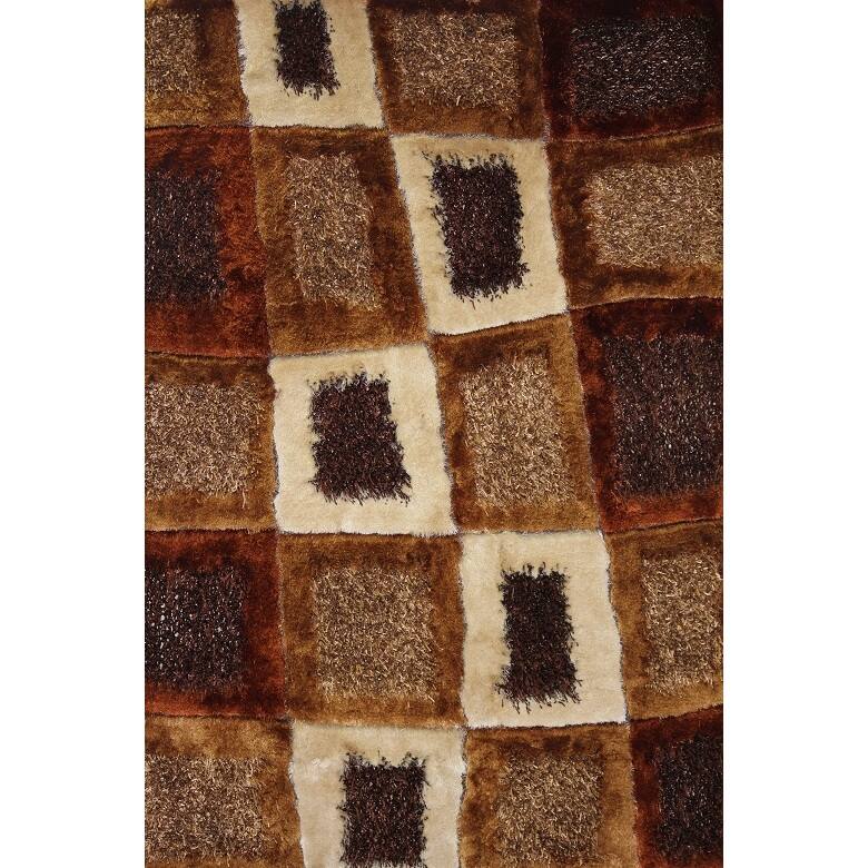 Square Design Beige/Brown/Rust Shag Area Rug - 5' x 7'