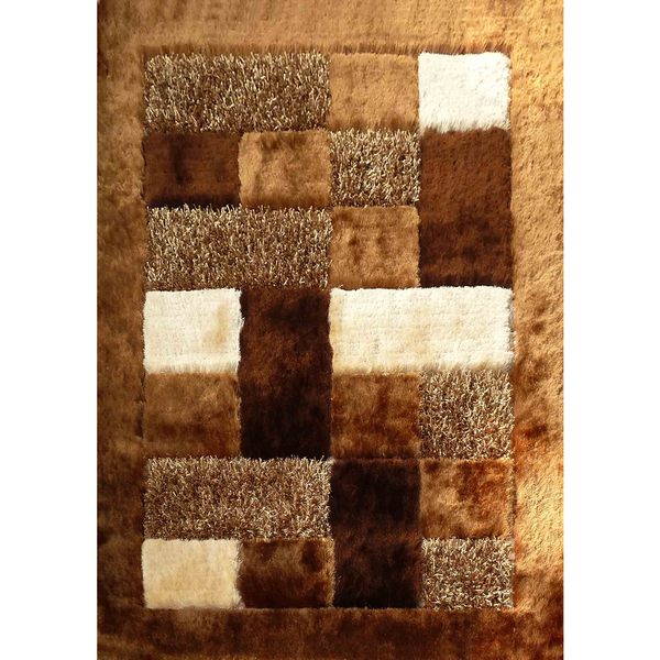 Shop Beige/Brown Polyester Shag Area Rug with Brown Checkered Design