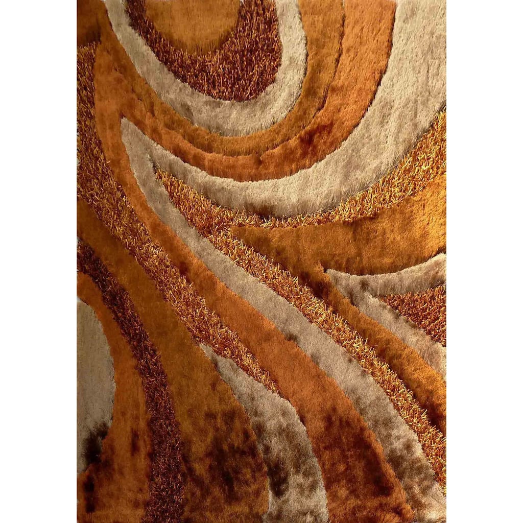 Geometric Beige/Brown/Rust Shag Area Rug - 5' x 7'