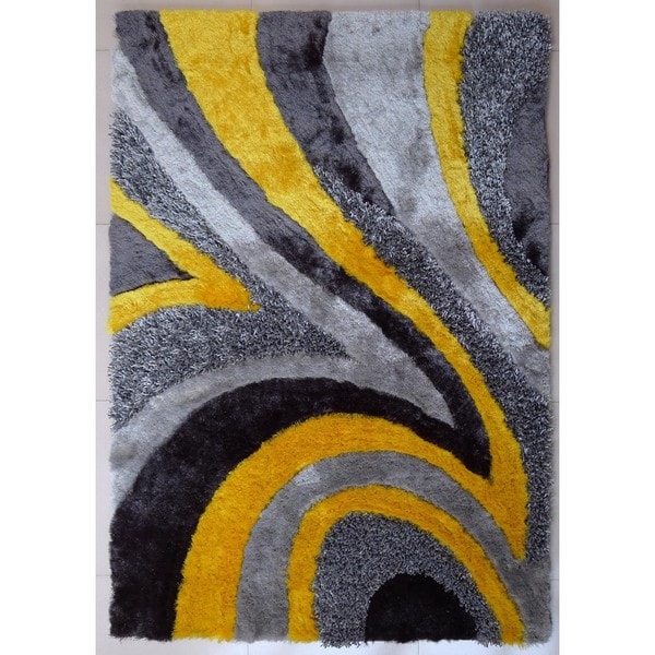 Shop Shag Geometric Design Yellow/Silver/Grey Polyester ...