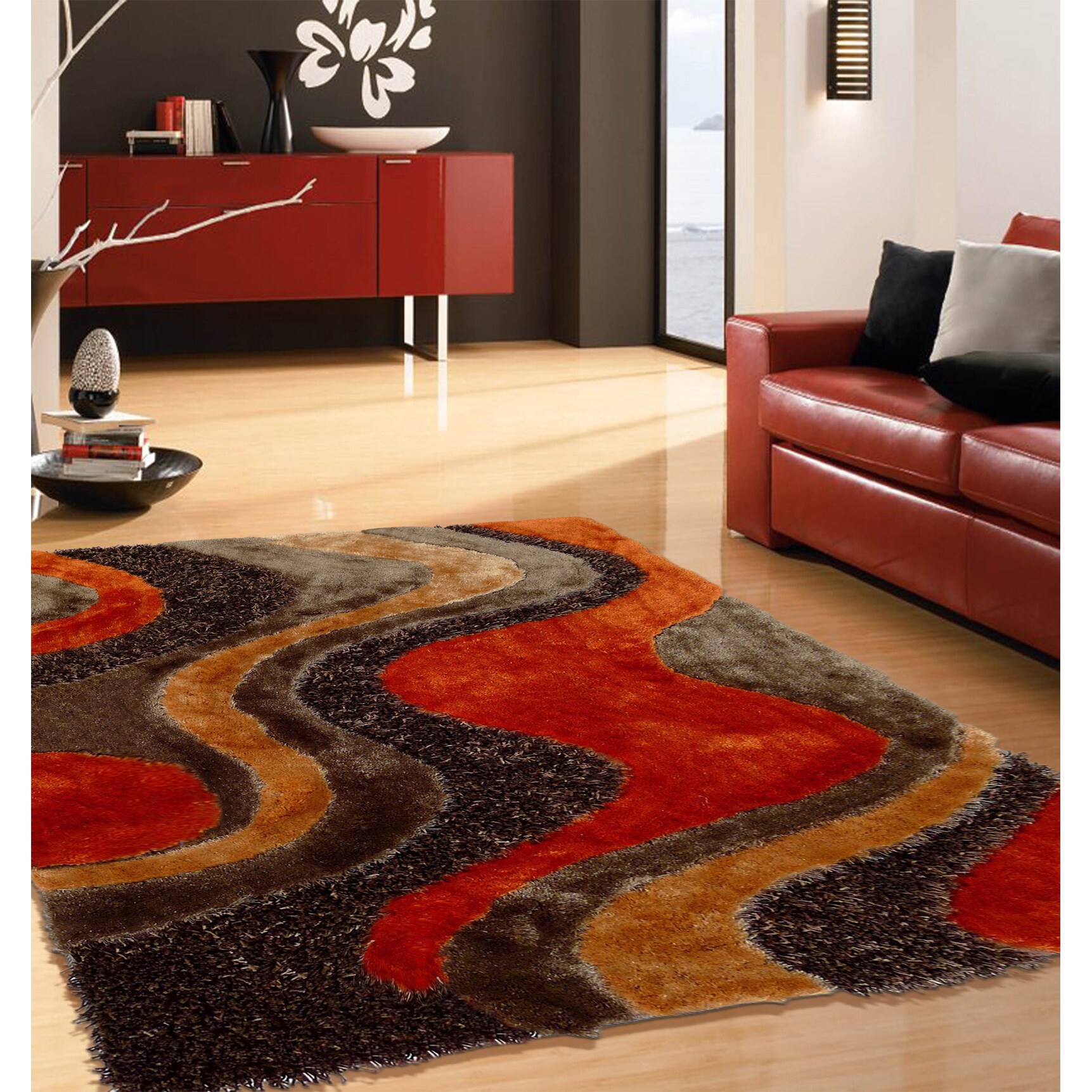 Shop Black Friday Deals On Abstract Art Sunset Design Orange Beige Brown Shag Area Rug 5 X 7 Overstock 12079496
