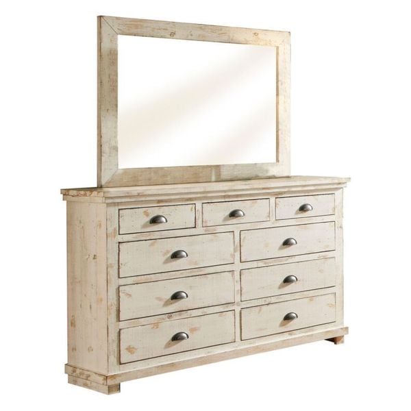 Willow Distressed White Pine And Veneer 9 Drawer Dresser Willow Distressed White Pine And Veneer 9 Drawer Dresser Mirror