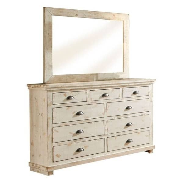 Shop Willow Distressed White Pine And Veneer 9 Drawer Dresser And