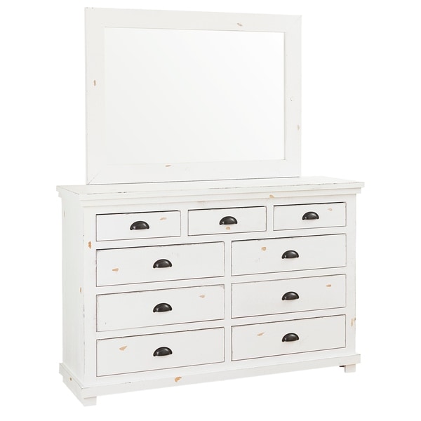 Willow Distressed White Pine And Veneer 9 Drawer Dresser And Mirror Overstock 12079569
