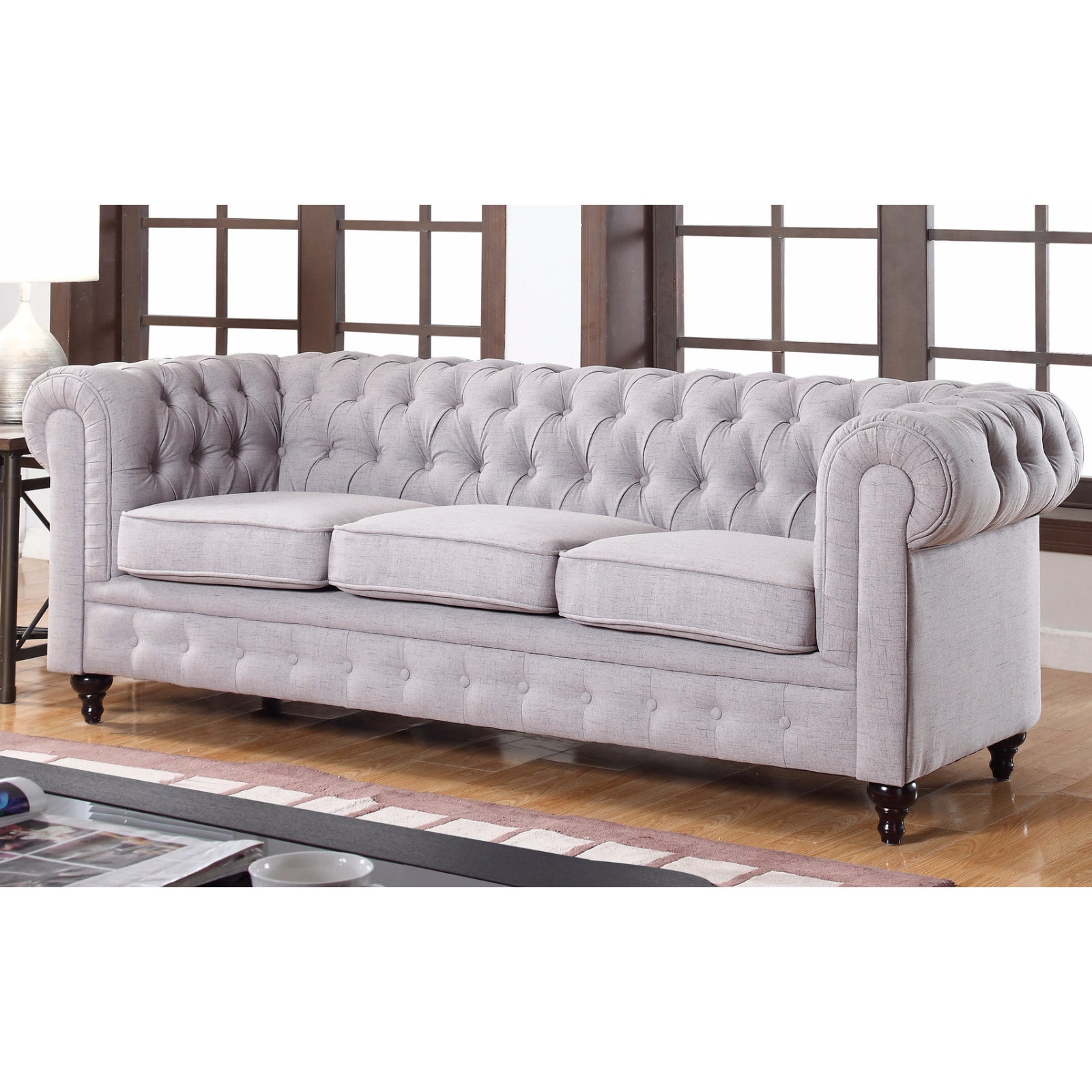 Chesterfield Fabric Sofa Bed Silver Linen Centerfieldbarcom