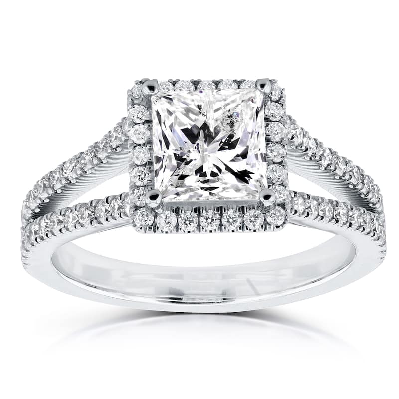 Kobelli 2.25 Carats Natural Diamond Certified 14k Solid White Gold Princess Square Halo Long Split Shank Half Eternity Ring - 6