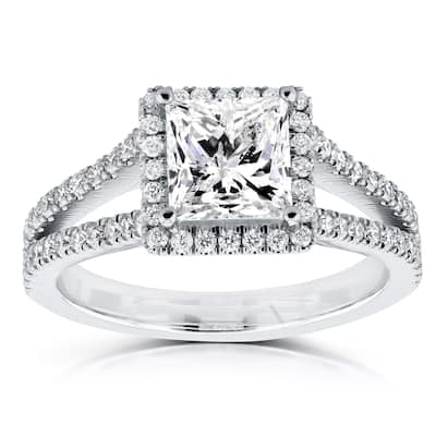 Kobelli 2.25 Carats Natural Diamond Certified 14k Solid White Gold Princess Square Halo Long Split Shank Half Eternity Ring