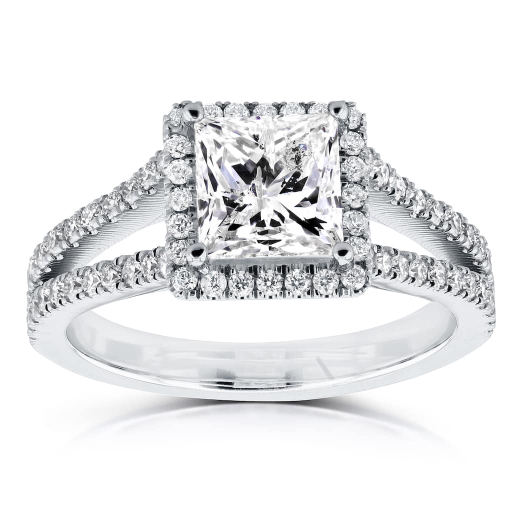 Kobelli 2.25 Carats Natural Diamond Certified 14k Solid White Gold Princess Square Halo Long Split Shank Half Eternity Ring