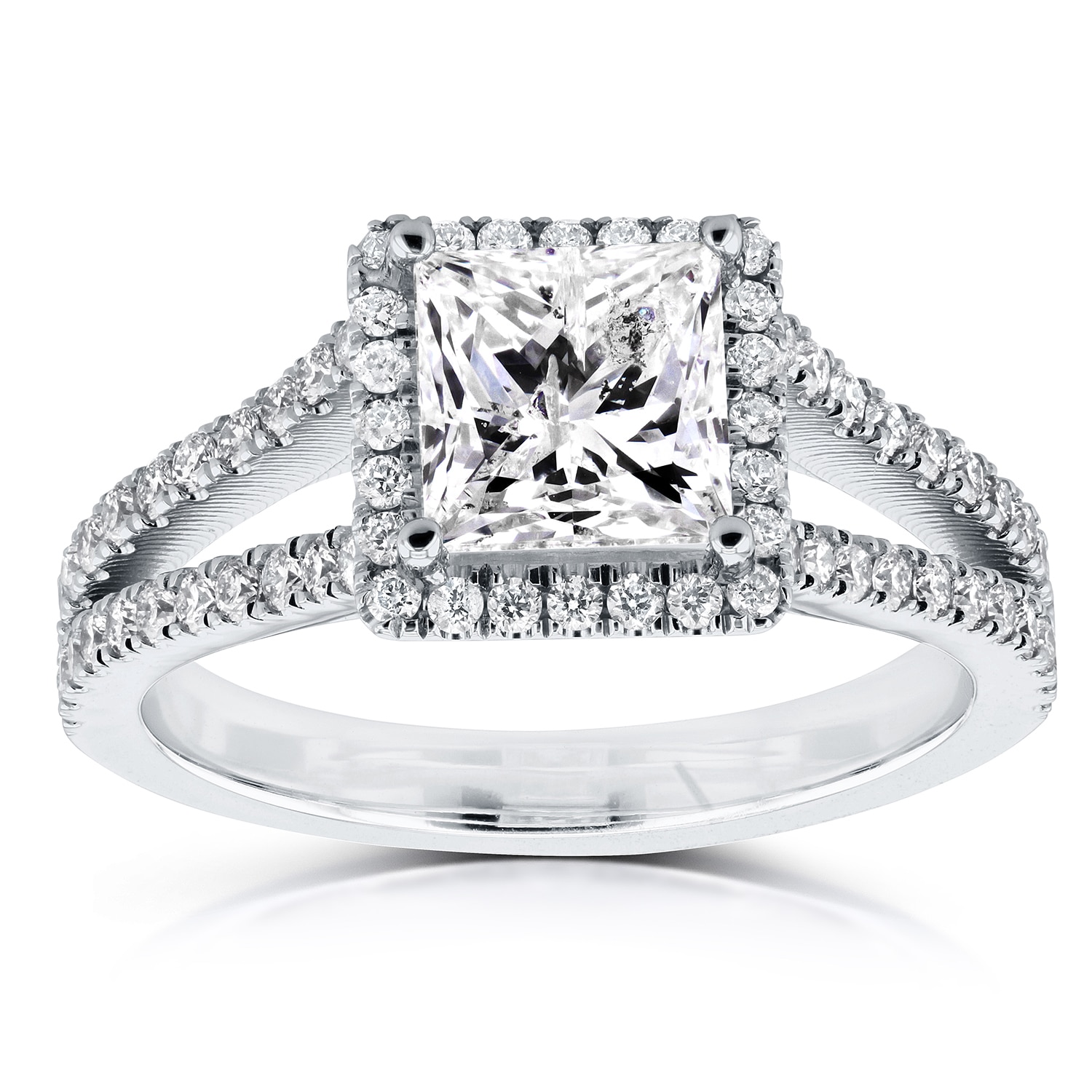 Kobelli 2.25 Carats Natural Diamond Certified 14k Solid White Gold Princess Square Halo Long Split Shank Half Eternity Ring