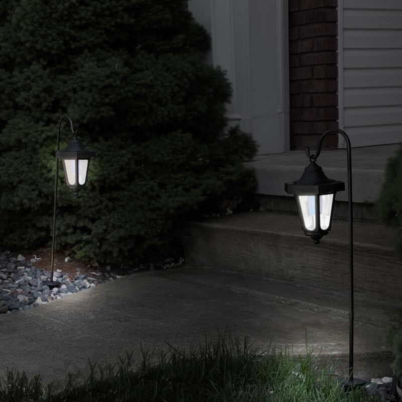 Pure Garden Waterproof Solar LED Black Hanging Coach Lantern-Set of 2