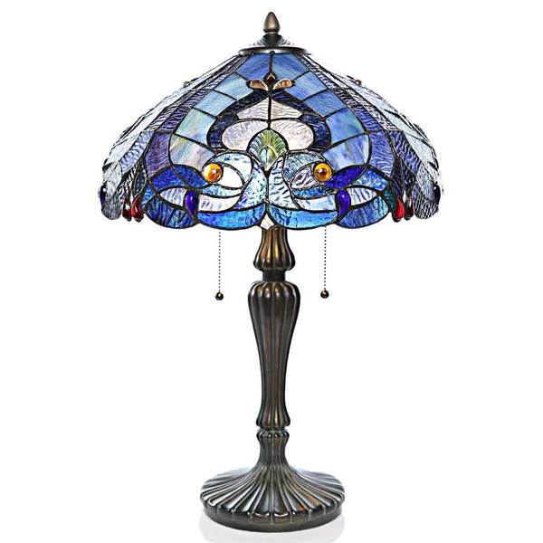 Gracewood Hollow Harbi Stained Glass Multicolored Seashore Table Lamp (24.25 in.) - 16"L x 16"W x 24.25"H