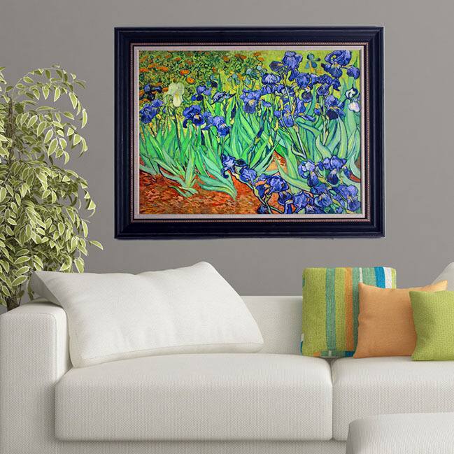 Vincent van Gogh 'Irises' Framed Canvas Art - Blue