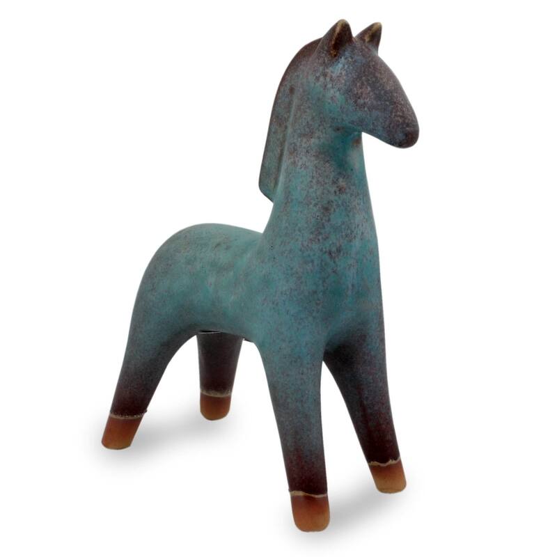 Handcrafted Ceramic Lanna Horse Sculpture (Thailand) - S - S
