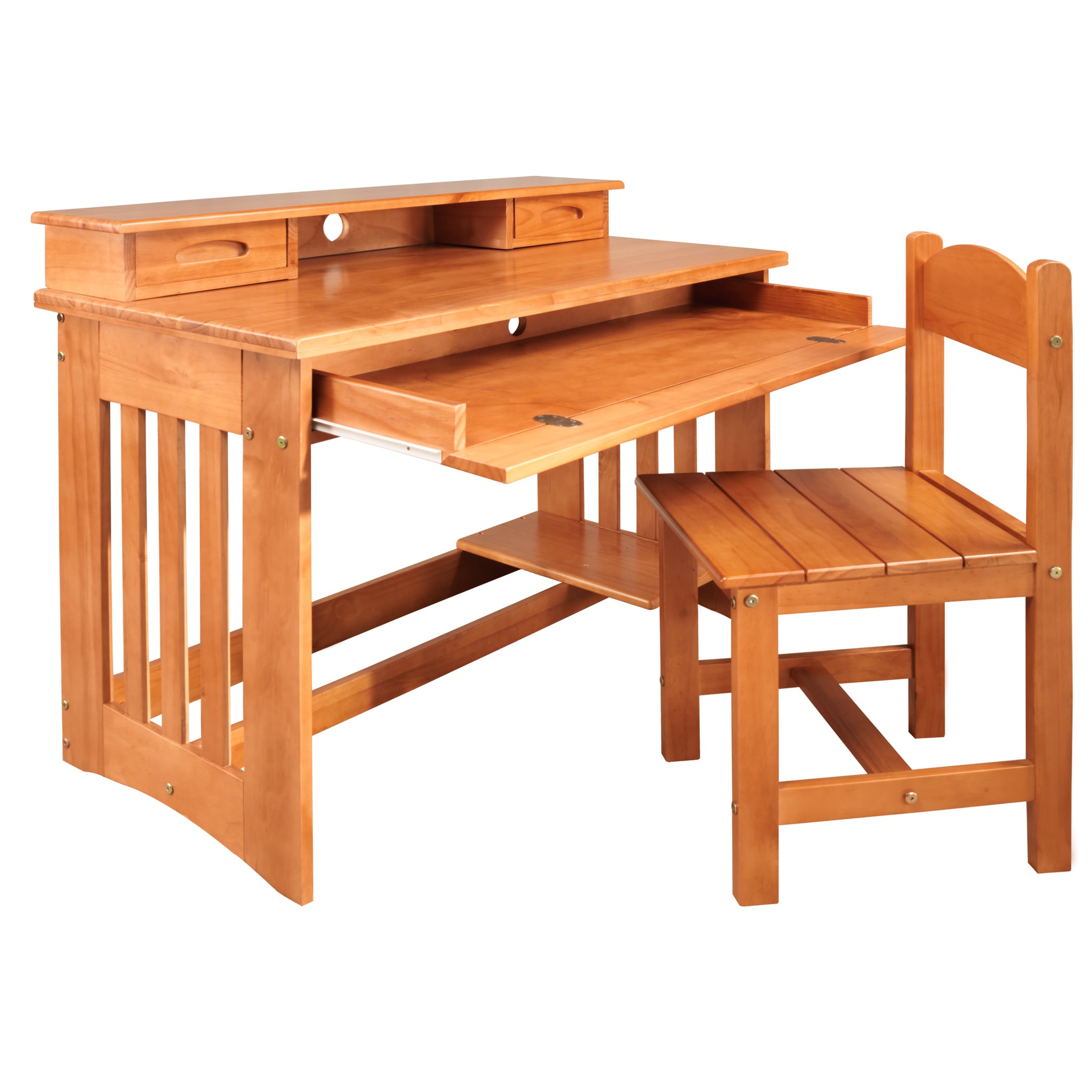 Honey Finished Wood Student Desk With Hutch And Chair Overstock 12088678
