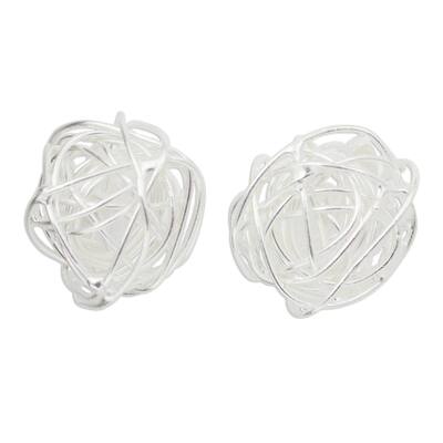 Handmade Sterling Silver Free Line Earrings (Thailand) - 0.4D