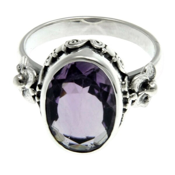Handmade Sterling Silver 'Frangipani Allure' Amethyst Ring (Indonesia)