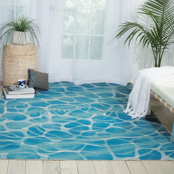 Nourison Coastal Aqua Indoor/ Outdoor Area Rug - 10' x 13' - Free ...