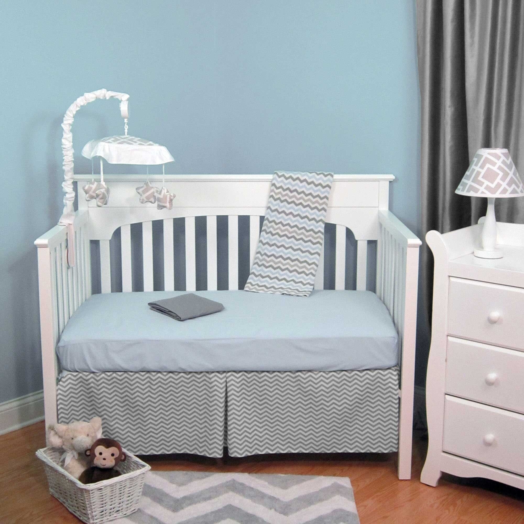 Shop Blue And Grey Chevron Zig Zag 5 Piece Baby Crib Bedding Set