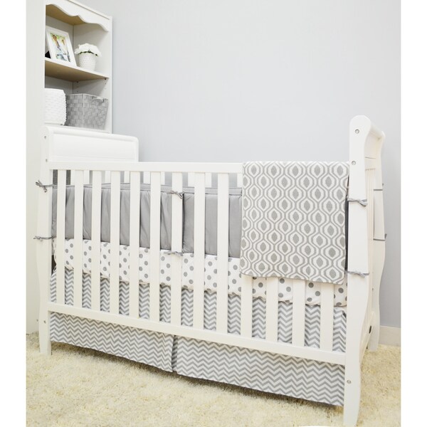 Shop Gray Dots And Zigzag 5 Piece Crib Bedding Set Overstock