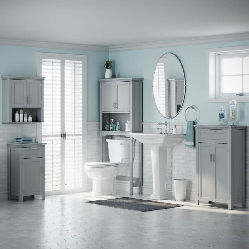 RiverRidge Somerset Two-Door Bathroom and Laundry Storage Cabinet with Drawer and Adjustable Shelf - Gray - N/A