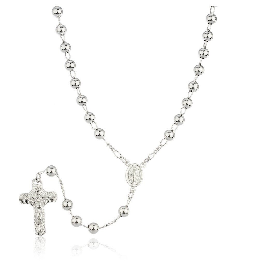 Jewel Sterling Silver Rosary Beaded Necklace