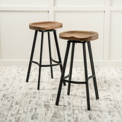Silas Antique Pinewood Swivel Barstool (Set of 2) by Christopher Knight Home - N/A
