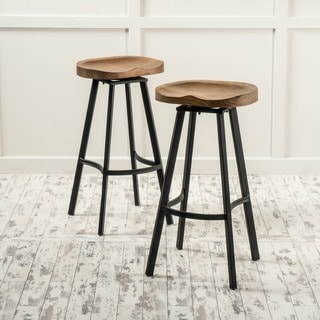 Silas Antique Pinewood Swivel Barstool (Set of 2) by Christopher Knight Home