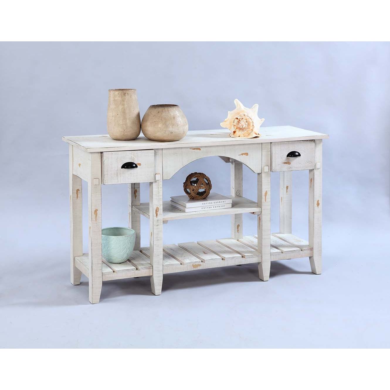 distressed off white console table