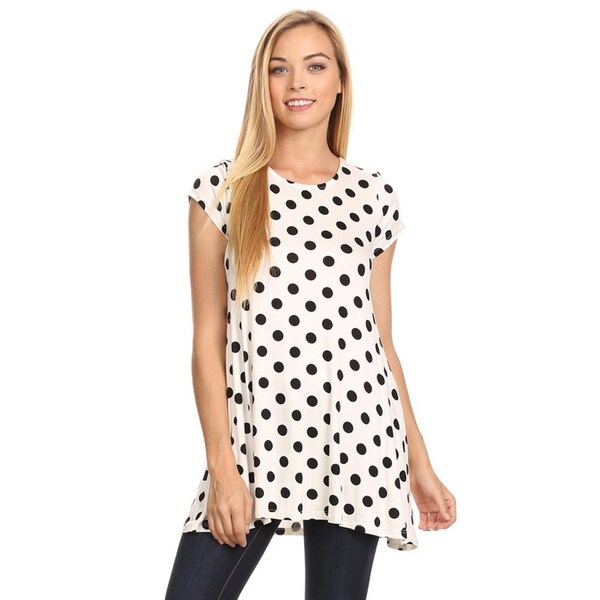 MOA Collection Women's Black/White Rayon/Spandex Polka Dot Shirt
