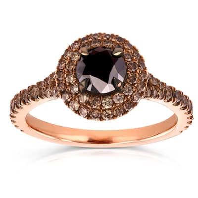 Kobelli 1.52 Carat Black and Champagne Diamond Halo 18k Solid Rose Gold Double Halo One-of-a-Kind Ring