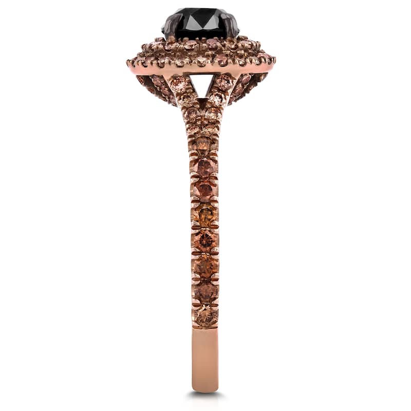 Kobelli 1.52 Carat Black and Champagne Diamond Halo 18k Solid Rose Gold Double Halo One-of-a-Kind Ring