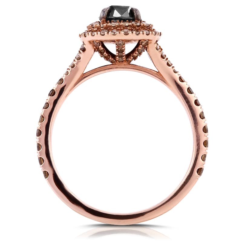 Kobelli 1.52 Carat Black and Champagne Diamond Halo 18k Solid Rose Gold Double Halo One-of-a-Kind Ring
