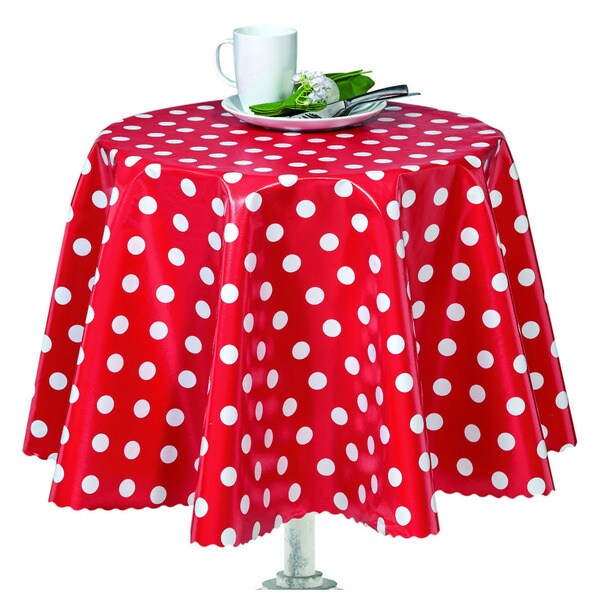 Berrnour Home Vinyl Red Polka Design 55 Inch Round Indoor Outdoor Berrnour Home Vinyl Red Polka Design 55 Inch Round Indoor Outdoor Tablecloth With Nonwoven