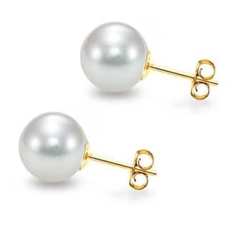 AAA 7-8mm real natural Akoya white round pearl earrings 14k Yellow Gold AAA 7-8mm real natural Akoya white round pearl earrings 14k Yellow Gold
