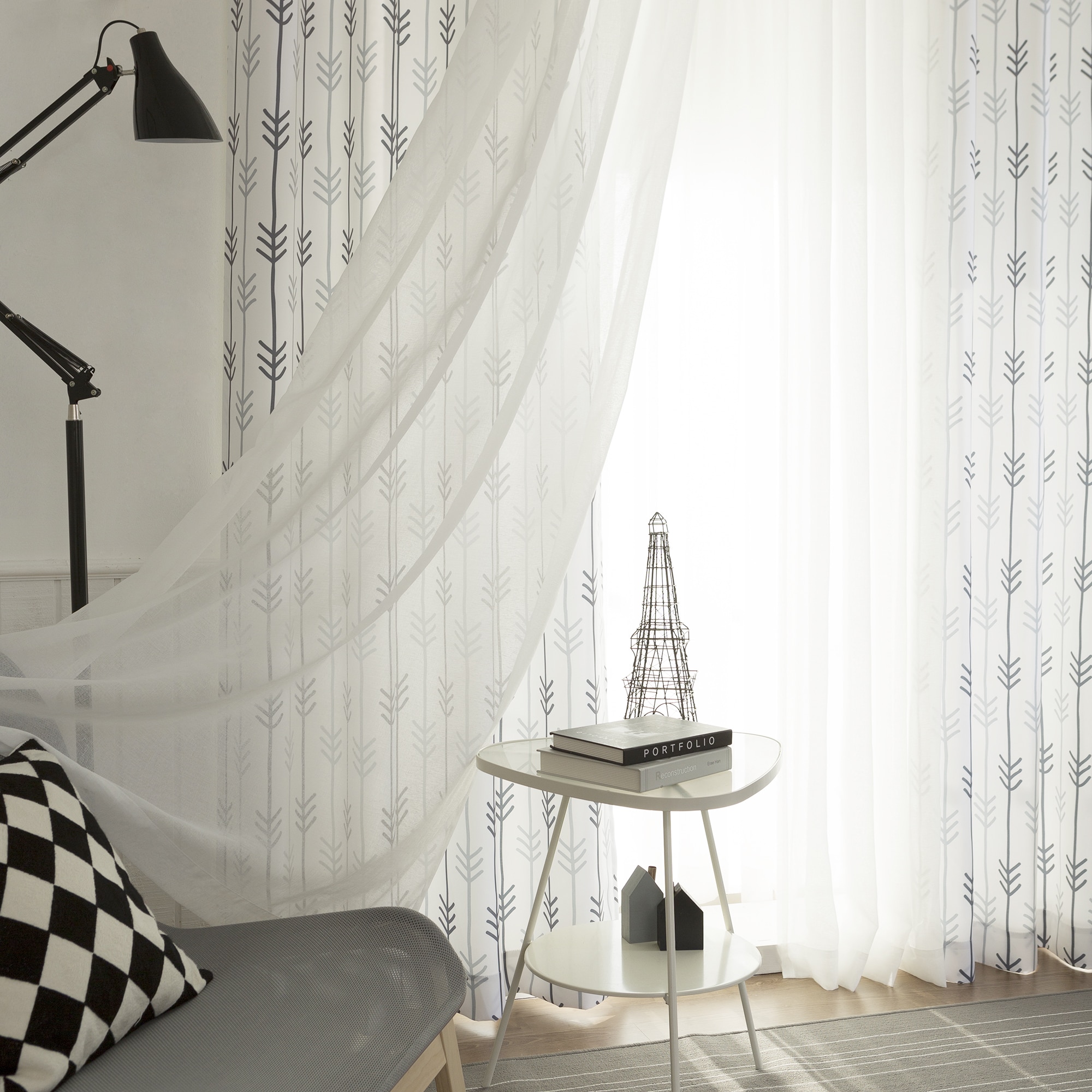 Aurora Home Mix \u0026 Match Arrow Print Room Darkening and Sheer 4 Piece  Curtain Panel Set - 52\, image size:2000x2000