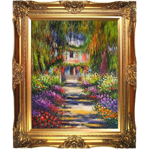 Claude Monet 'Garden Path at Giverny' Hand Painted Framed Canvas Art