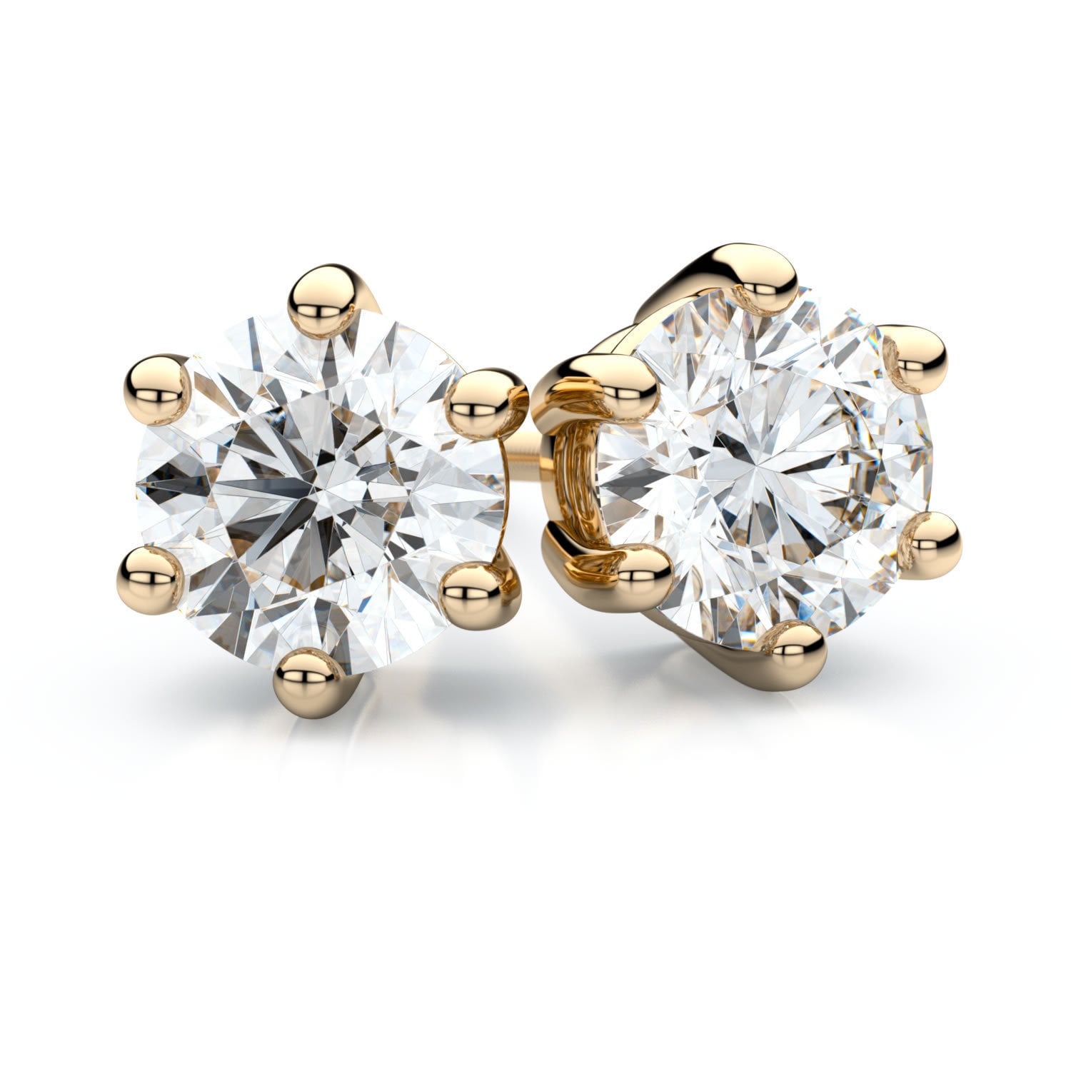 IGI Certified 14k Yellow Gold 6-prong Round Diamond Stud Earrings 1ctw ,  F-G , VS