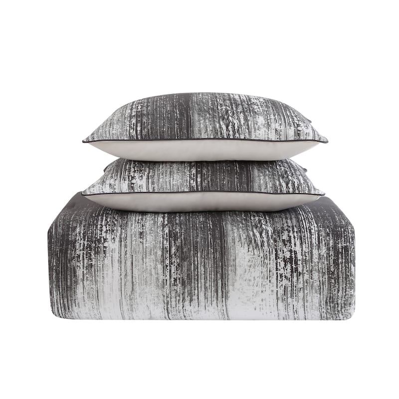 Vince Camuto Lyon Two-tone Brushstroke Comforter Set - Grey - Queen