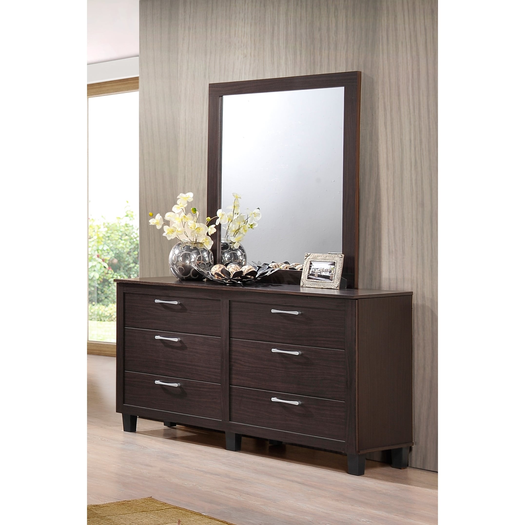 Lyke Home Bianca Walnut Veneer Dresser Mirror Combo Free Walnut Veneer Dresser Mirror Combo