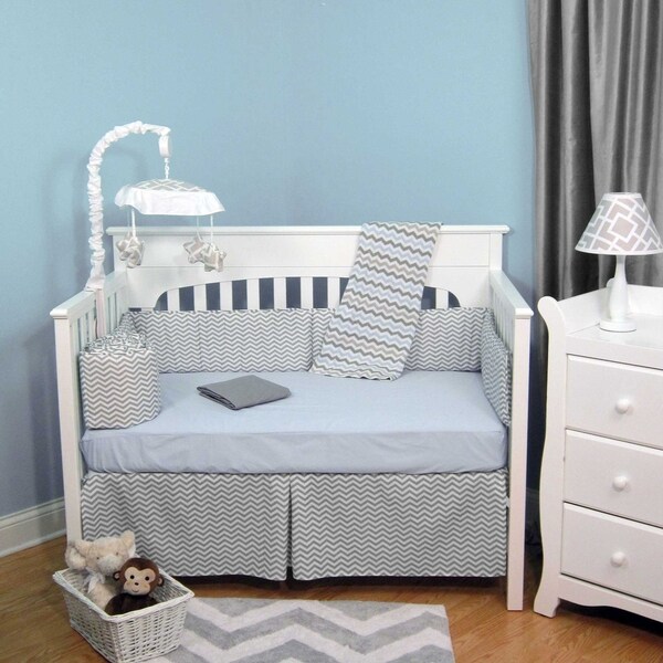 Shop Zig Zag Blue and Grey Chevron 5-piece Baby Crib ...