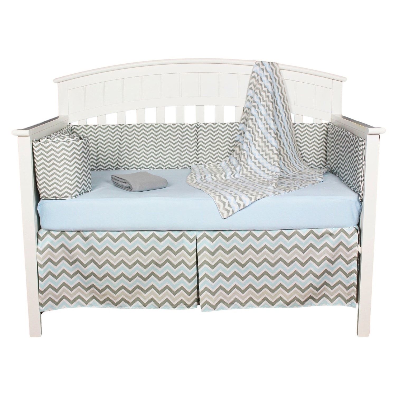 Shop Grey And Blue Chevron Zig Zag 5 Piece Baby Boy Crib Bedding