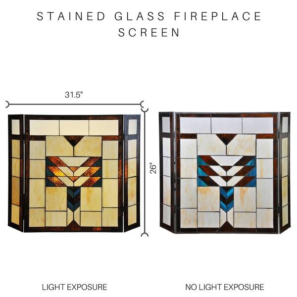 Shop 26 Inch Mission Style Stained Glass Fireplace Screen 31 5 L
