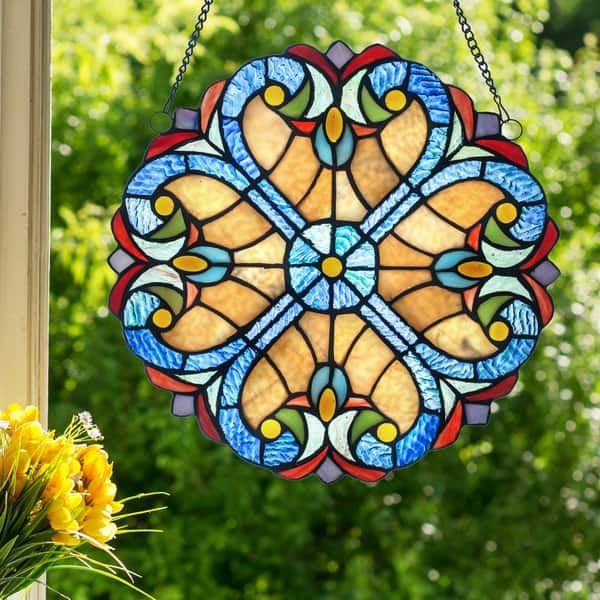 10 x 35.5 Handcrafted stained glass window panel Rose Flower