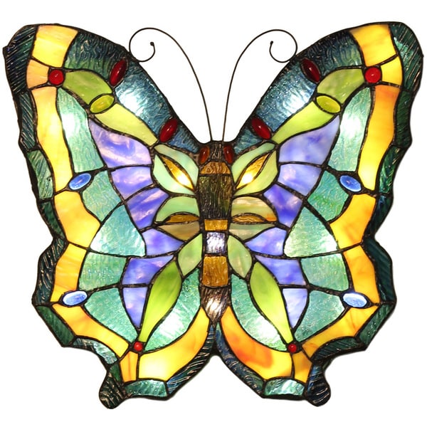 Stained Glass Cordless Pretty Peacock Wall Sculpture Panel