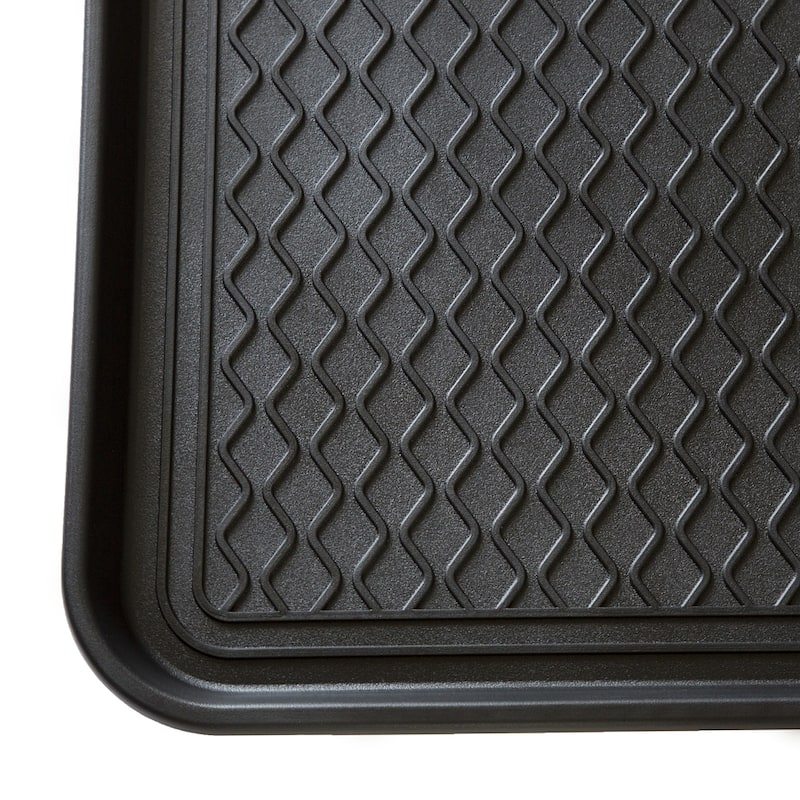 Large All-Weather Indoor/Outdoor Boot Tray - Weather-Resistant Plastic Shoe Mat with Raised Edge by Stalwart (Black)