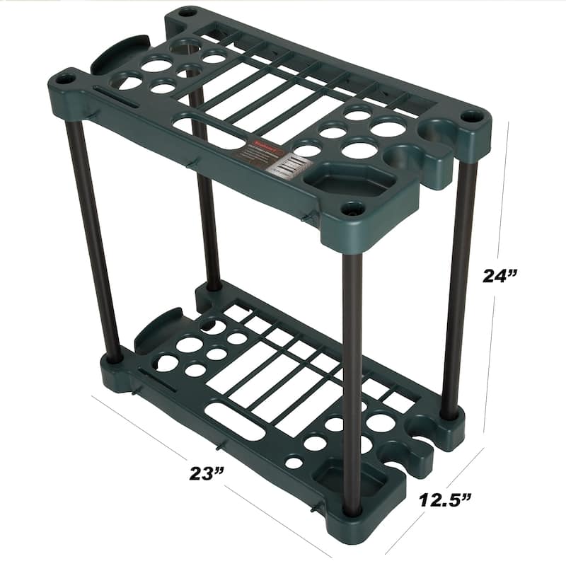 Garden Tool Organizer - 23-Inch Utility Rack Holds up to 30 Yard Tools to Maximize Floor Space by Stalwart (Green)
