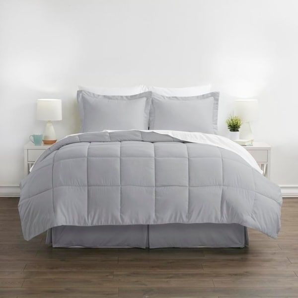Sweet Home Collection 8 Piece Bed in A Bag with Dobby Stripe Comforter and Sham Set King Sage Bed Skirt Sheet Set